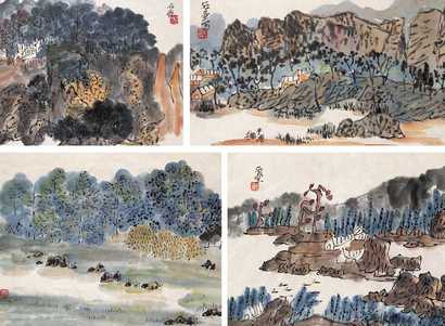 陈子庄 山水 册（十二开选四）